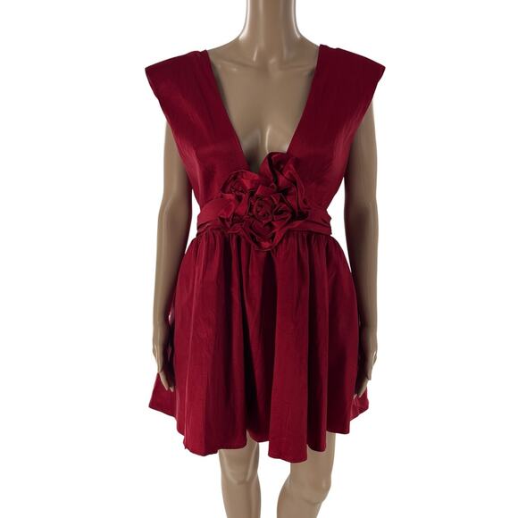 For Love & Lemons Red Rose Taffeta Bow Mini Dress - Picture 4 of 12